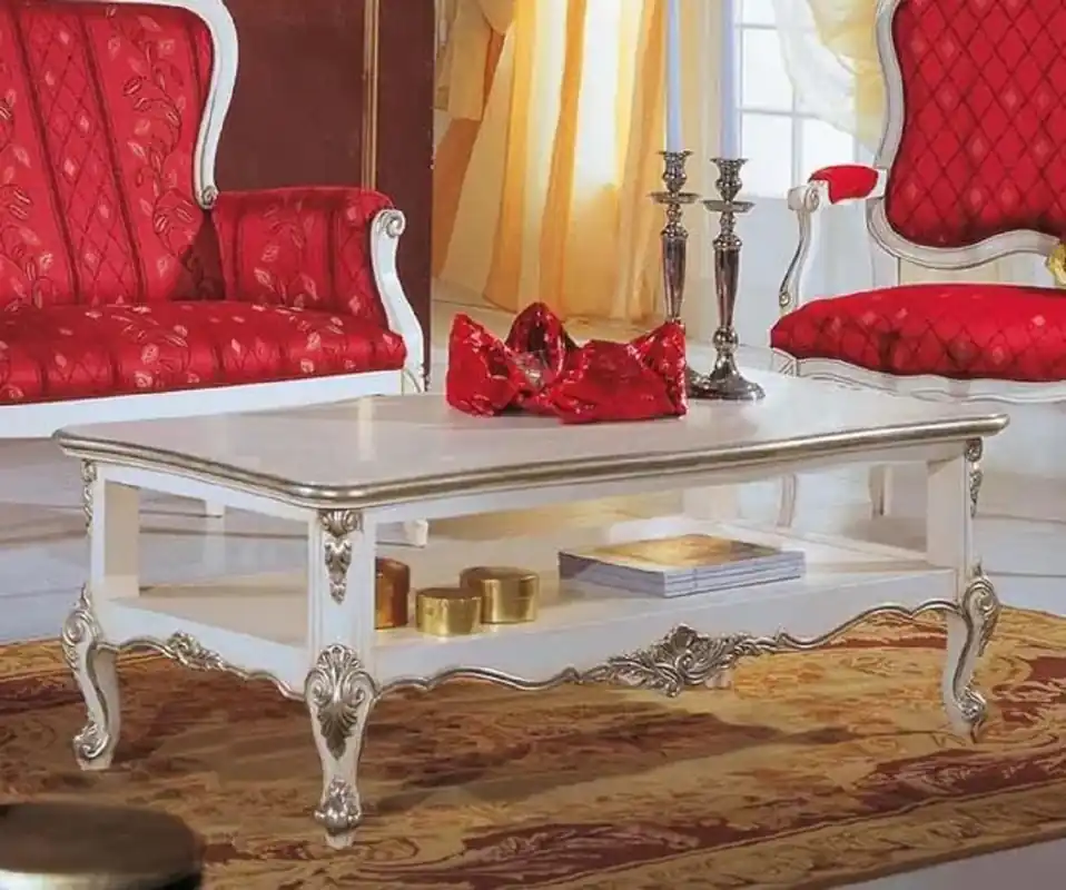 Casa Padrino luxury baroque coffee table white / silver - Noble living room table in baroque style - Baroque living room furniture - Luxury Quality - Made in Italy Preisknaller