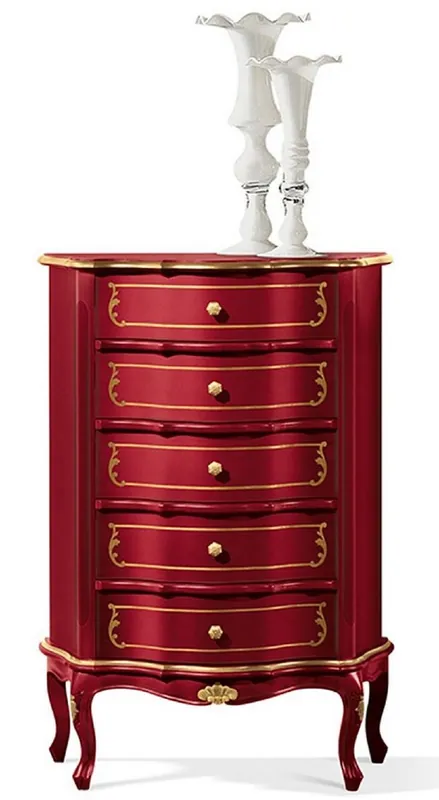 Casa Padrino luxury baroque chest of drawers bordeaux red / gold - Noble solid wood cabinet with 5 drawers - Baroque Furniture - Luxury Quality - Made in Italy Direkt Vom Hersteller
