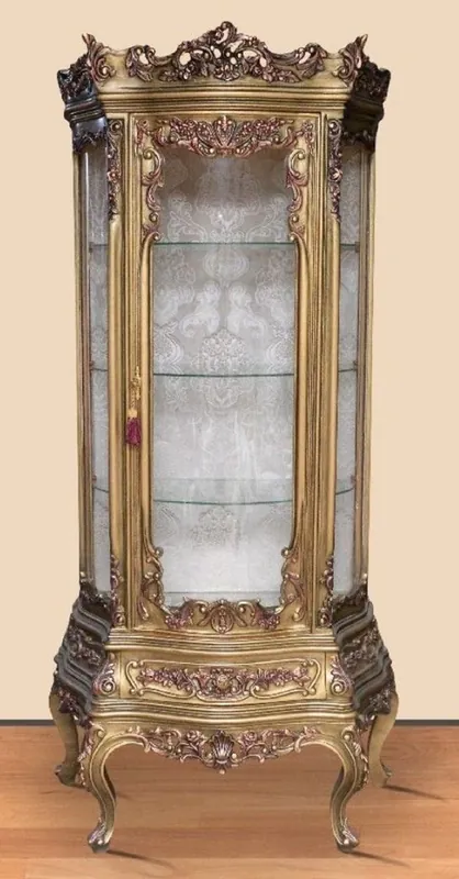 Casa Padrino baroque display cabinet antique gold - Magnificent baroque showcase with glass door and drawer - Handcrafted baroque living room furniture Bestpreis