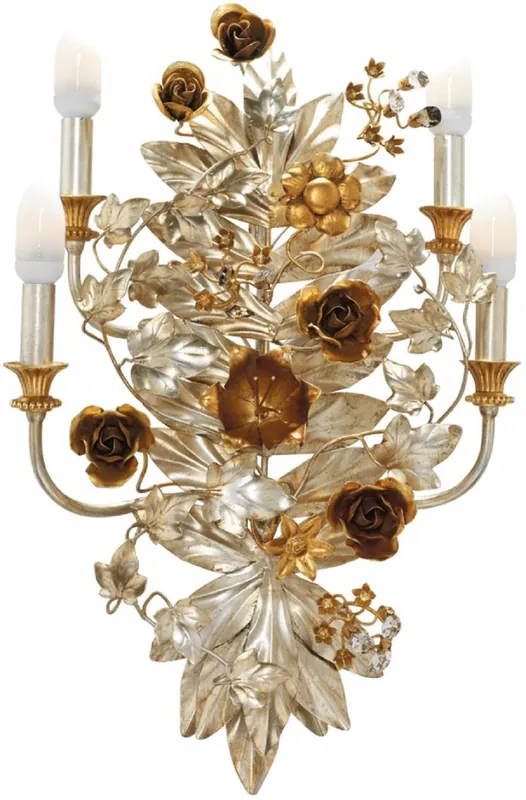 Nur Für Kurze Zeit Casa Padrino luxury Art Nouveau crystal wall light roses & flowers silver / gold 42 x 18 x H. 65 cm - Baroque & Art Nouveau Wall Lights
