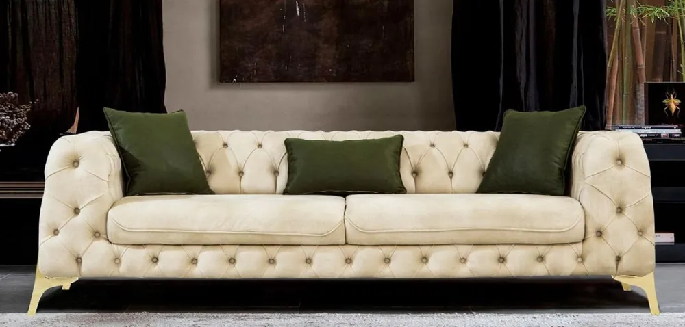 Preis Gesenkt Casa Padrino luxury Chesterfield sofa bed cream / gold 250 x 95 x H. 72 cm - Modern living room sofa - Chesterfield living room furniture