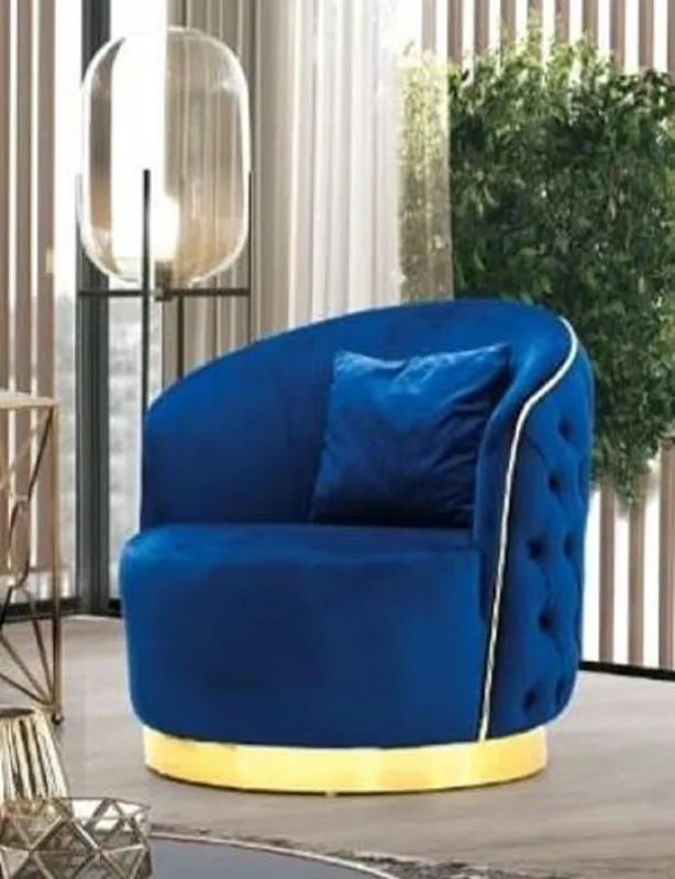 Casa Padrino luxury Chesterfield armchair blue / gold 90 x 95 x H. 75 cm - Modern living room armchair - Chesterfield living room furniture Nur Heute
