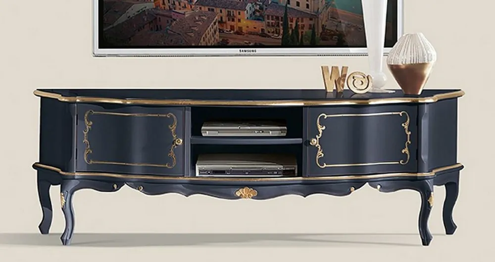 Preisknaller Casa Padrino luxury baroque TV cabinet blue / gold - Handmade solid wood sideboard with 2 doors - Baroque living room furniture - Luxury Quality - Made in Italy