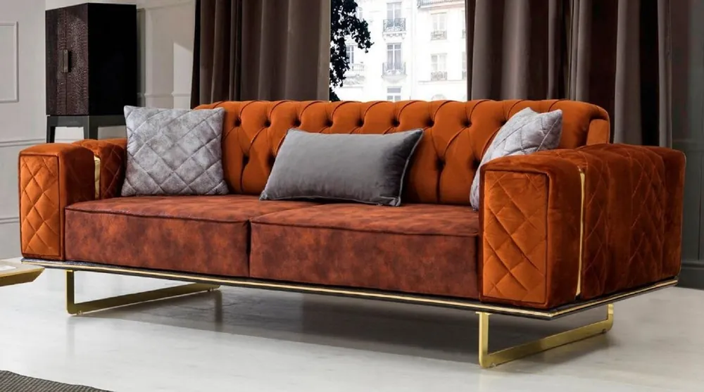 Knallerangebot Casa Padrino luxury sofa bed orange / gold 230 x 91 x H. 80 cm - Modern living room sofa - Living room furniture