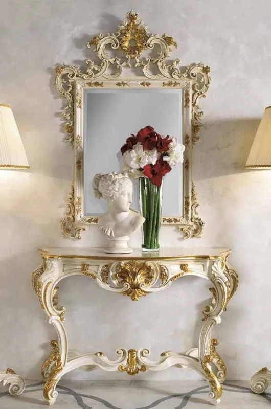 Nur Heute Casa Padrino luxury baroque mirror console ivory / gold - Magnificent baroque console with wall mirror - Baroque Hotel & Castle Furniture - Luxury Quality - Made in Italy