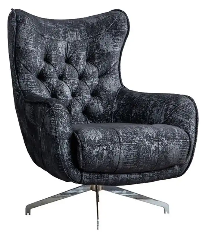 Casa Padrino luxury Chesterfield swivel armchair black / gray / silver 86 x 82 x H. 100 cm - Living Room Armchair - Chesterfield Living Room Furniture Sichere Zahlung