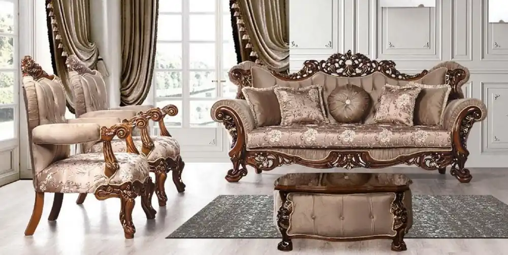 Super-Preis Casa Padrino luxury baroque living room set gray / brown / gold - 2 Baroque Sofas with Pattern & 2 Baroque Armchairs with Pattern & 1 Baroque Coffee Table - Baroque living room furniture