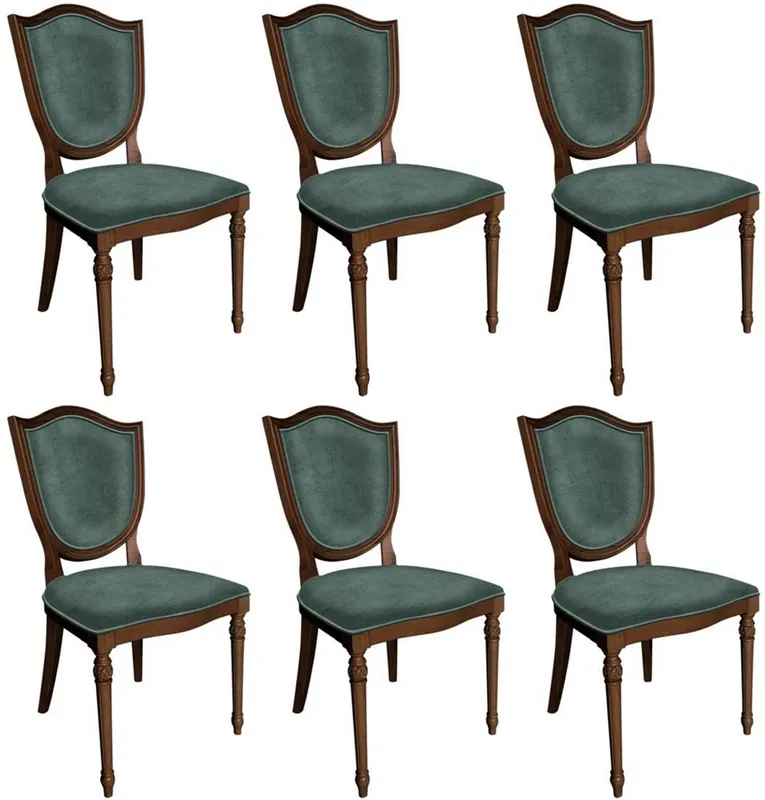 Echt Casa Padrino Art Deco Dining Chair Set Green / Brown - 6 Handmade Art Deco Kitchen Chairs - Art Deco Dining Room Furniture