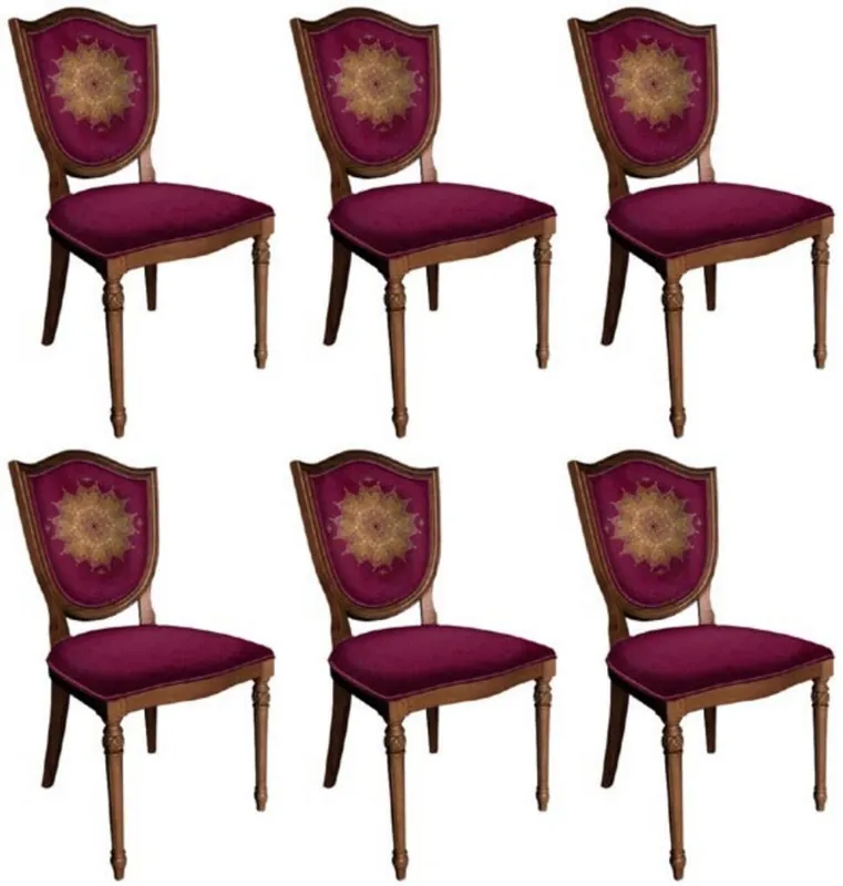 Casa Padrino Art Deco Dining Chair Set Purple / Brown - 6 Handmade Art Deco Kitchen Chairs - Art Deco Dining Room Furniture Super-Preis