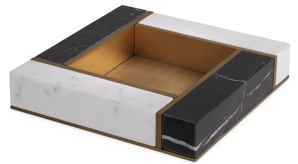 Kracherpreis Casa Padrino luxury marble serving tray black / white / antique brass 20 x 20 x H. 4 cm - Luxury gastronomy accessories