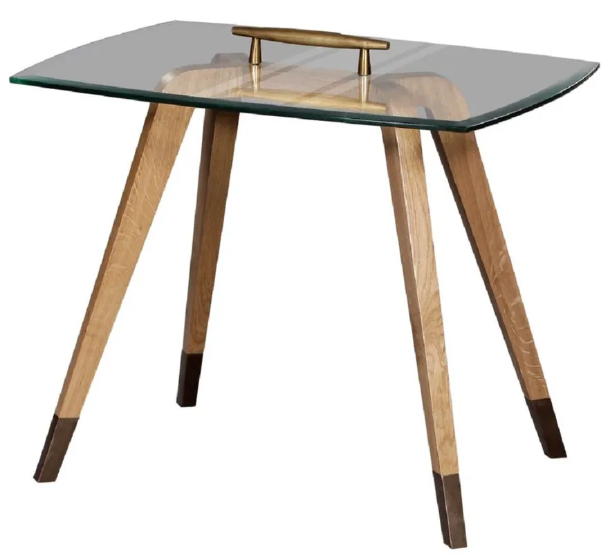 Casa Padrino luxury side table natural / brown / brass 60 x 40 x H. 53 cm - Modern table with glass top and handle - Living room furniture - Luxury Collection Schneller Versand