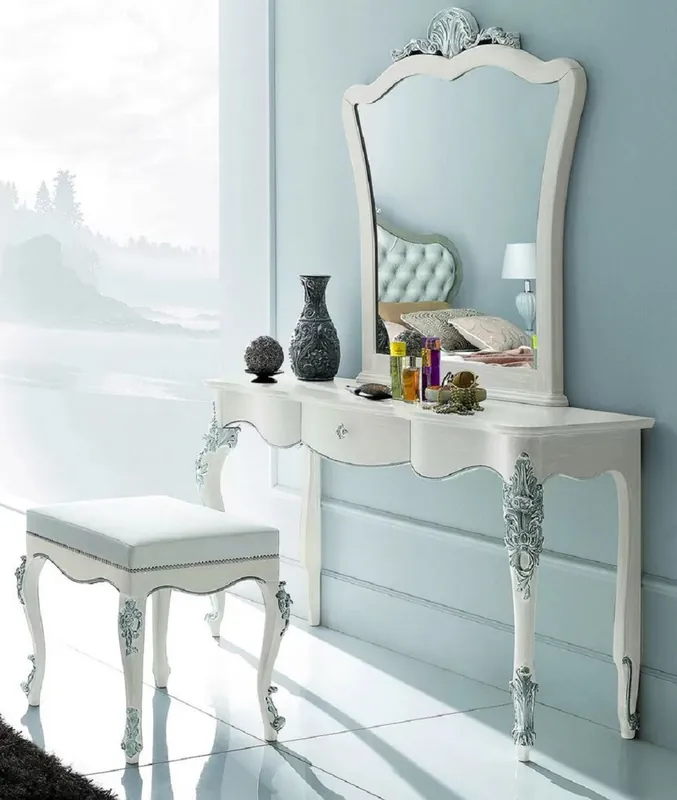 Top-Seller Casa Padrino Luxury Baroque Bedroom Set - 1 Baroque Make Up Console & 1 Baroque Wall Mirror & 1 Baroque Stool - Baroque Bedroom & Hotel Furniture - Luxury Quality - Made in Italy