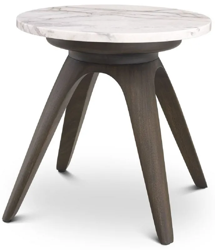 Casa Padrino luxury side table mocha / white-lilac Ø 40 x H. 41 cm - Round mahogany table with marble top - Living room furniture - Luxury Furniture Aktuell