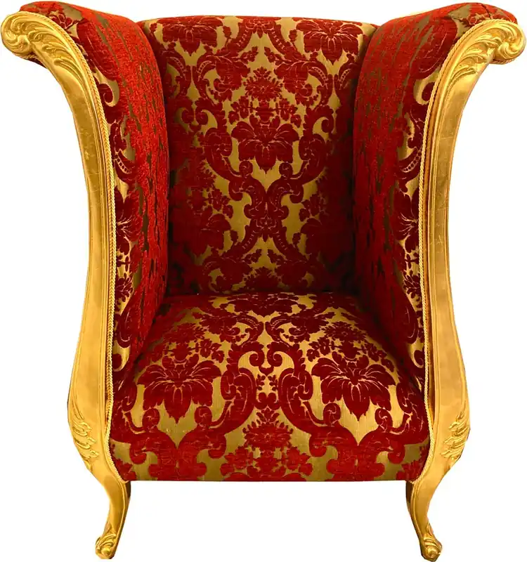 Sofort Bestellen Extravagant Pompöös by Casa Padrino luxury designer armchair by Harald Glööckler bordeaux red bouquet pattern / gold - Baroque Armchair