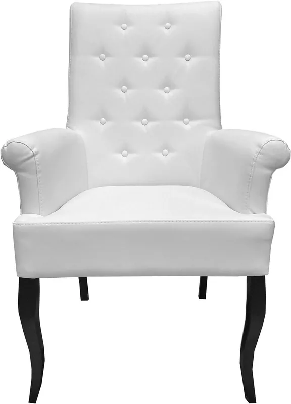 Saisonangebot Casa Padrino Chesterfield Neo Baroque Dining Chair White / Black - Faux Leather Chair with Armrests - Baroque Furniture