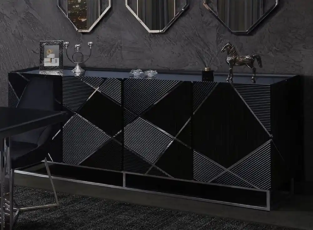 Finale Aktion Casa Padrino luxury sideboard black / silver 220 x 53 x H. 86 cm - Living room sideboard with 4 doors - Luxury Furniture
