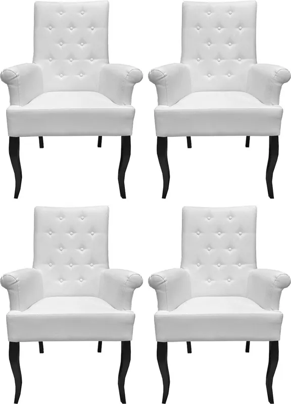Casa Padrino Chesterfield Neo Baroque Dining Room Chair Set of 4 White / Black - Faux Leather Chairs with Armrests - Baroque Furniture Begrenztes Angebot