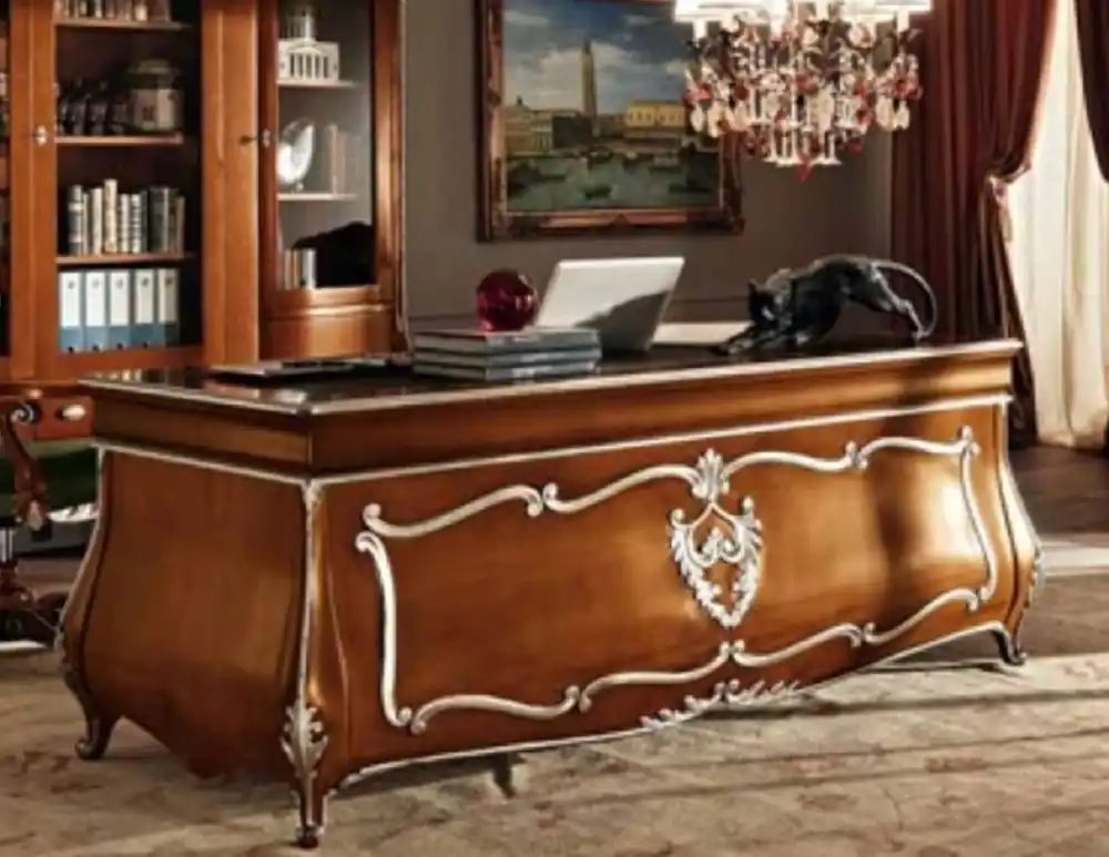 Saisonangebot Casa Padrino luxury baroque desk brown / silver - Noble solid wood office table - Baroque office furniture - Luxury Quality - Made in Italy