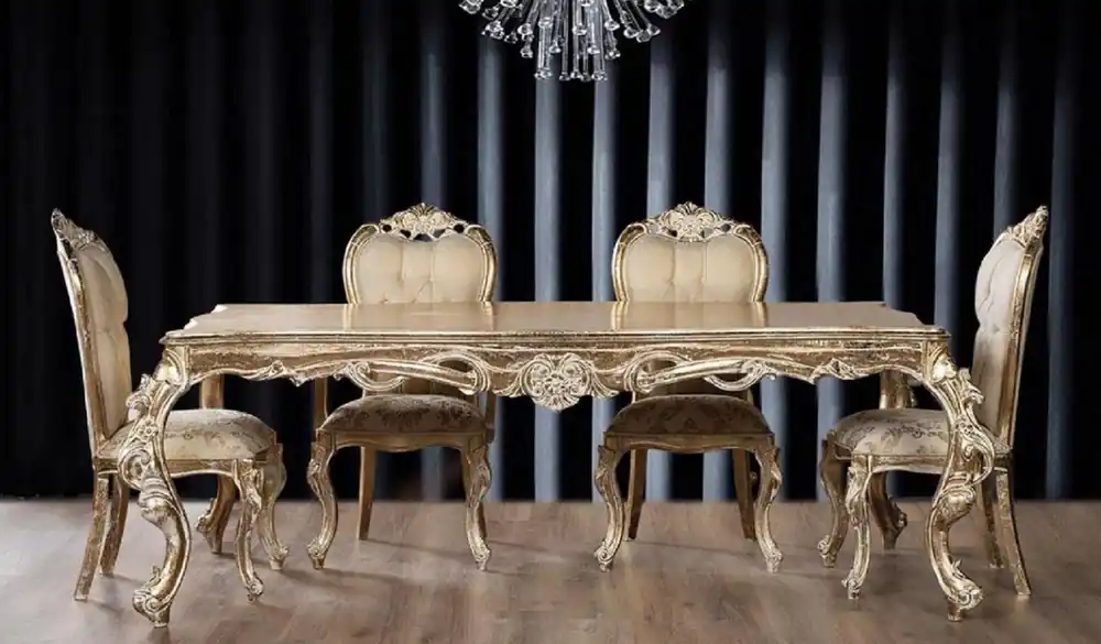 Casa Padrino luxury baroque dining room set beige / gold / antique gold - 1 Baroque Dining Table & 6 Baroque Dining Chairs - Dining room furniture in baroque style - Noble & Magnificent Geprüft