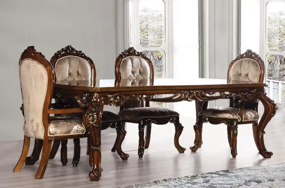Casa Padrino luxury baroque dining room set gray / brown / gold - 1 Baroque Dining Table & 6 Baroque Dining Chairs - Dining room furniture in baroque style - Noble & Magnificent Must-Have