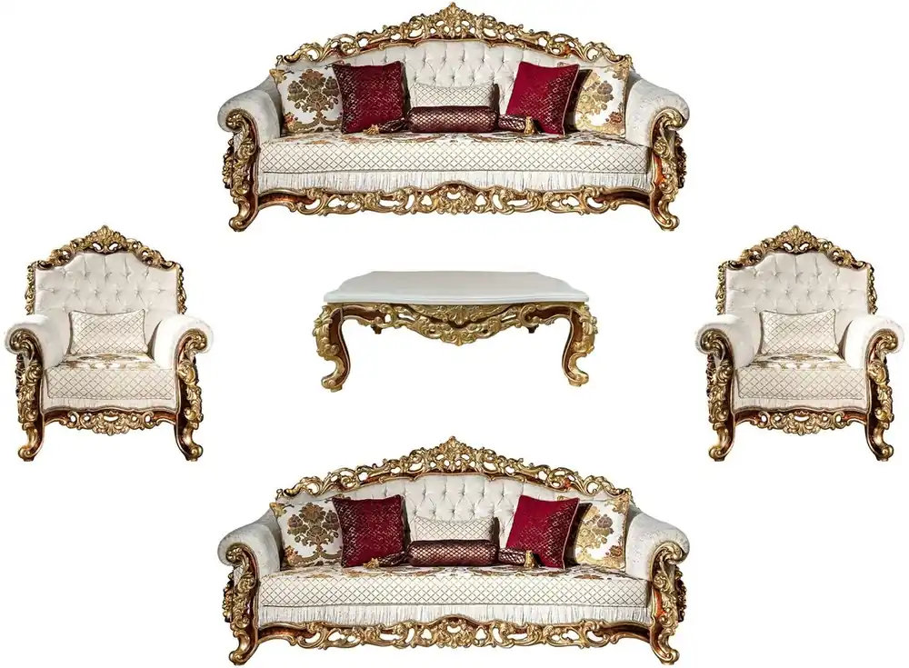 Casa Padrino luxury baroque living room set white / gold / brown - 2 Sofas & 2 Armchairs & 1 Coffee Table - Living room furniture in baroque style - Noble & Magnificent Versand Am Gleichen Tag