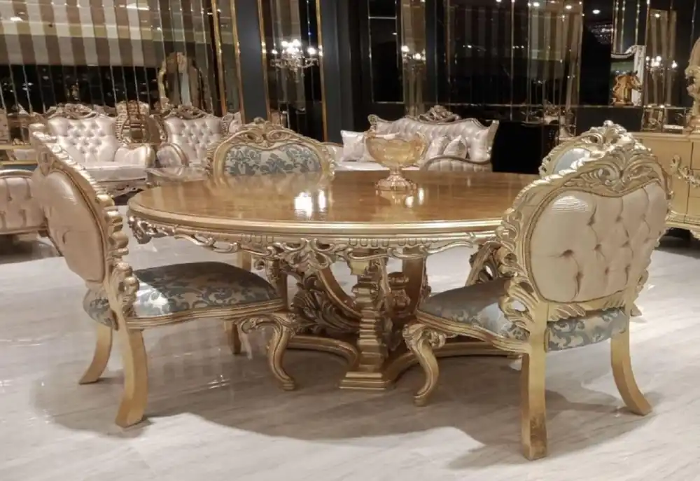 Sonderaktion Casa Padrino luxury baroque dining room set turquoise / pink / gold - 1 Baroque Dining Table & 4 Baroque Dining Chairs - Dining room furniture in baroque style - Noble & Magnificent