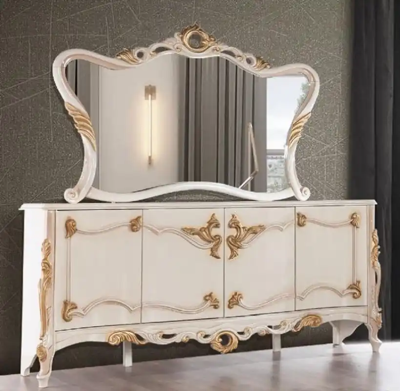 Casa Padrino luxury baroque furniture set white / beige / gold - 1 Baroque Sideboard with 4 Doors & 1 Baroque Wall Mirror - Baroque Furniture - Noble & Magnificent Jetzt Bestellen