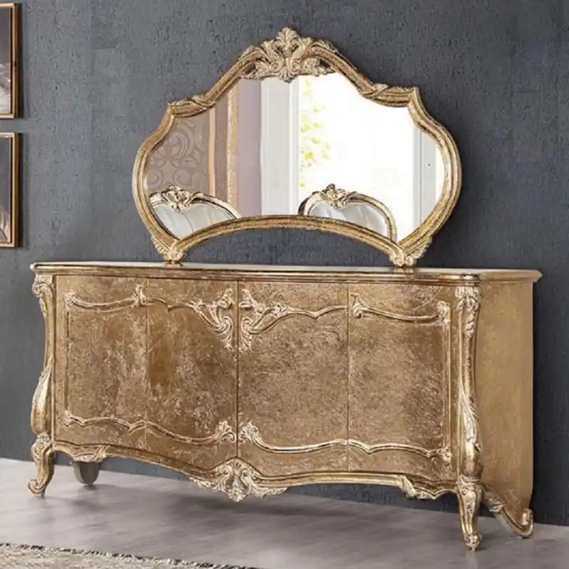 Sofort Bestellen Casa Padrino luxury baroque furniture set antique gold - 1 Baroque Sideboard with 4 Doors & 1 Baroque Wall Mirror - Baroque Furniture - Noble & Magnificent