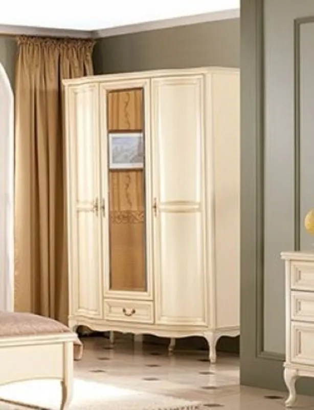 Casa Padrino luxury Art Nouveau bedroom cabinet cream 147.8 x 63.5 x H. 206 cm - Solid wood wardrobe with 3 doors and drawer - Baroque & Art Nouveau Bedroom Furniture Abverkauf