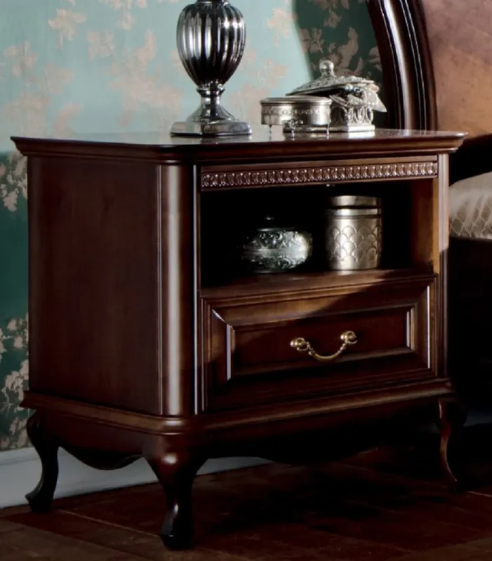 Casa Padrino luxury Art Nouveau bedside table dark brown 60 x 45.6 x H. 60.8 cm - Elegant solid wood bedside table with drawer - Baroque & Art Nouveau Bedroom Furniture Bestseller