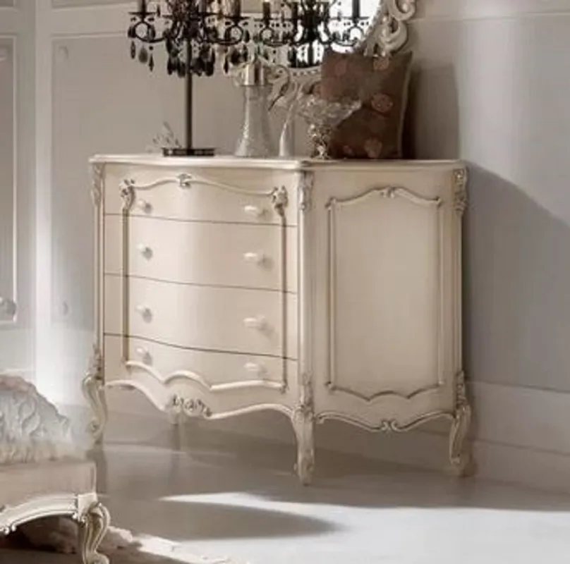 Casa Padrino luxury baroque chest of drawers cream / silver - Handmade solid wood chest of drawers with 4 drawers - High quality baroque furniture - Luxury Quality - Made in Italy Sale