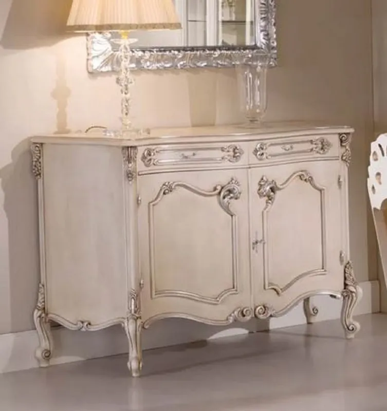 Neu Im Sortiment Casa Padrino luxury baroque sideboard creme / silver - Magnificent solid wood cabinet with 2 doors and 2 drawers - Baroque Furniture - Luxury Quality - Made in Italy