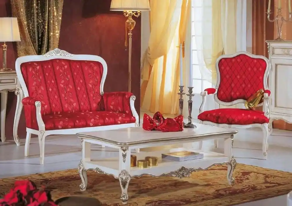 Günstig Casa Padrino luxury baroque living room set red / white / silver - 2 Baroque Sofas & 2 Baroque Armchairs & 1 Baroque Coffee Table - Baroque Living Room & Hotel Furniture - Made in Italy