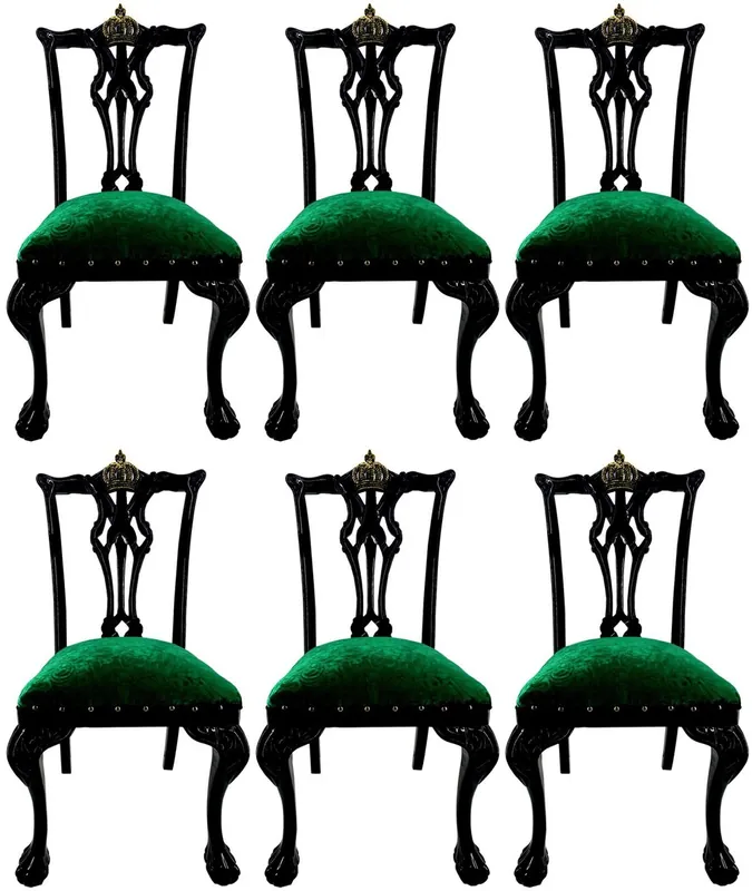 Begrenztes Angebot Pompöös by Casa Padrino luxury baroque dining room chairs green pattern / black / gold - Pompöös baroque chairs designed by Harald Glööckler - 6 Dining Chairs - Baroque dining room furniture