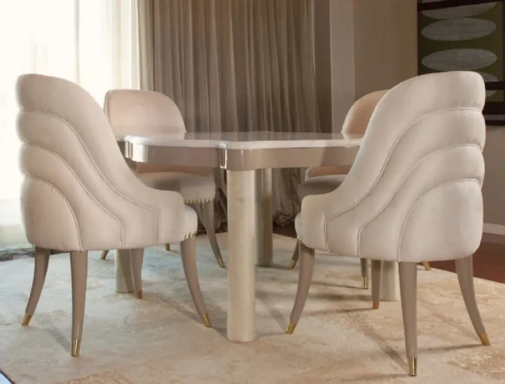 Neue Kollektion Casa Padrino luxury dining room set cream / taupe / gray / gold - 1 Marble Dining Table & 4 Dining Chairs with Fine Velvet Fabric - Luxury dining room furniture - Luxury Quality - Made in Italy