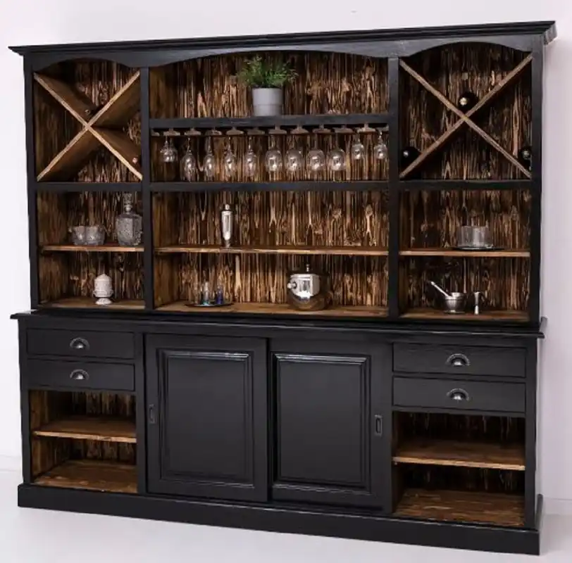Beliebt Casa Padrino country style bar cabinet black / dark brown 240 x 50 x H. 210 cm - Solid wood wine cabinet in country style - Country style bar furniture