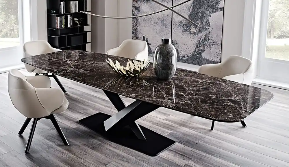 Direkt Vom Hersteller Casa Padrino luxury dining table black / black 300 x 120 x H. 75 cm - Dining room table with ceramic table top - Modern dining room furniture - Luxury quality - Made in Italy
