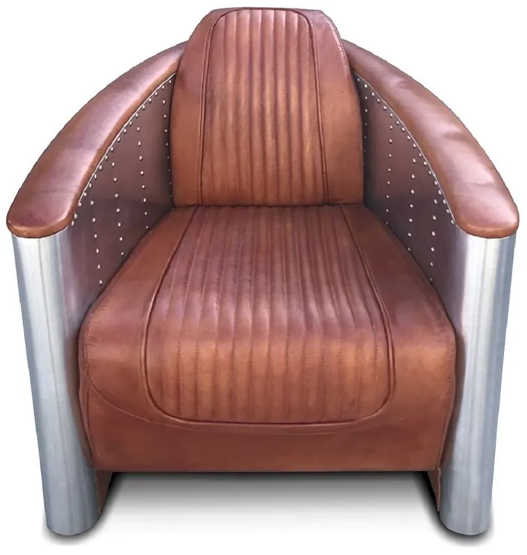 Casa Padrino luxury Art Deco leather armchair 69 x 70 x H. 82 cm - Different Colors - Aluminum living room armchair with genuine leather - Aluminum Airplane Aviator Armchair Furniture Neu Im Sortiment