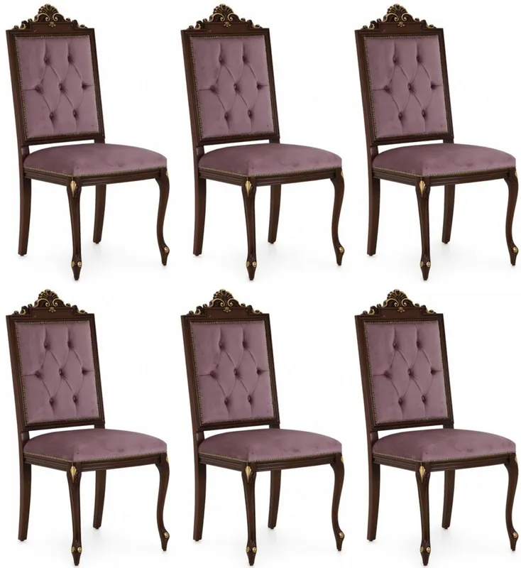 Casa Padrino luxury baroque dining chair set purple / dark brown / gold - Handmade Kitchen Chairs Set of 6 - Baroque Dining Room Furniture - Luxury Quality - Made in Italy Preiswert