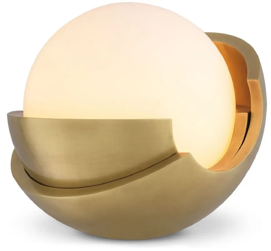 Casa Padrino luxury table lamp antique brass / white Ø 34 cm - Round desk lamp with glass lampshade - Luxury Quality Direkt Vom Hersteller