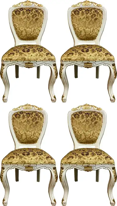 Preisreduziert Pompöös by Casa Padrino luxury baroque dining room chairs gold bouquet pattern / cream-white / gold - Pompöös baroque chairs designed by Harald Glööckler - 4 Dining Chairs - Baroque Furniture
