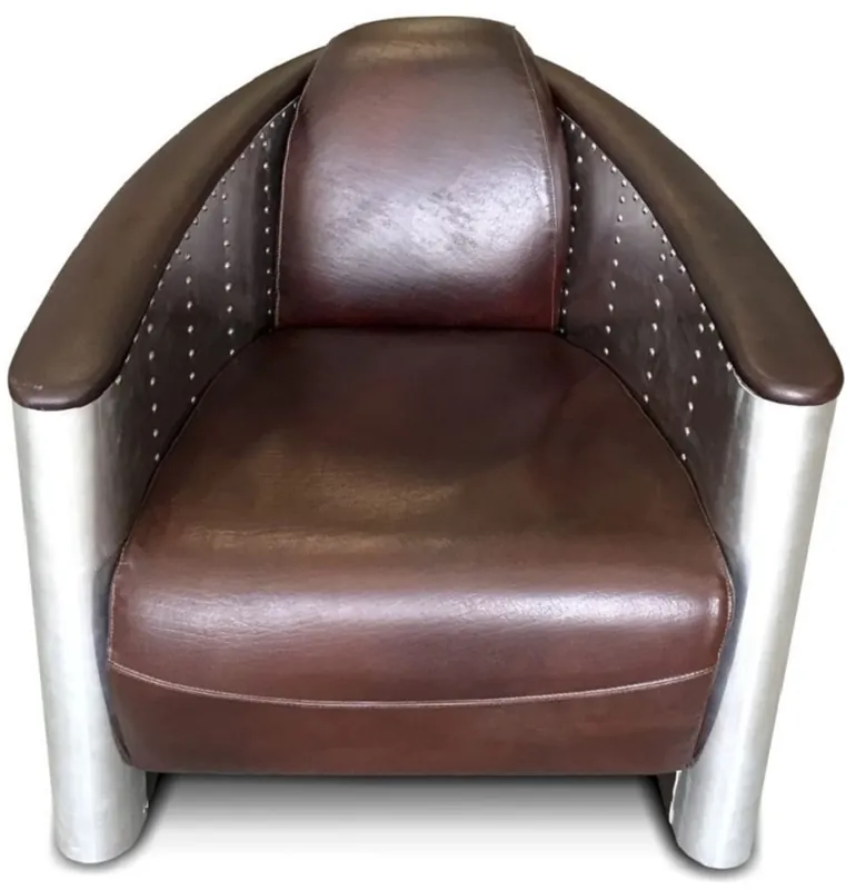 Solange Der Vorrat Reicht Casa Padrino luxury Art Deco leather armchair 80 x 95 x H. 90 cm - Different Colors - Aluminum living room armchair with genuine leather - Aluminum Airplane Aviator Armchair Furniture