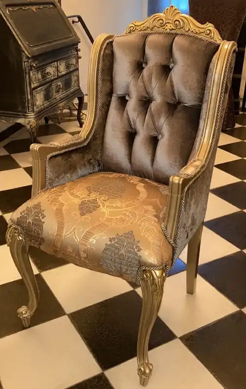 Preiswert Casa Padrino luxury baroque dining chair with armrests silver grey / gold - Magnificent solid wood chair in baroque style - Baroque dining room furniture