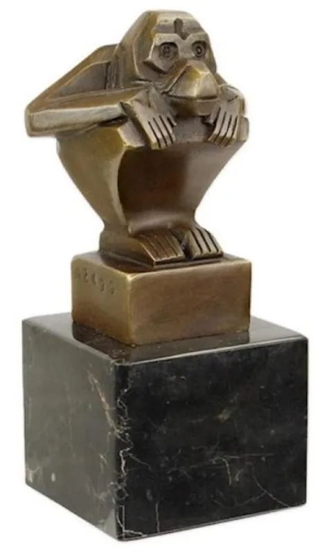 Casa Padrino luxury Art Deco bronze sculpture monkey with marble base bronze / black 6.2 x 5.6 x H. 12.6 cm - Bronze Figure - Decorative Figure - Decorative Accessories Kracherpreis