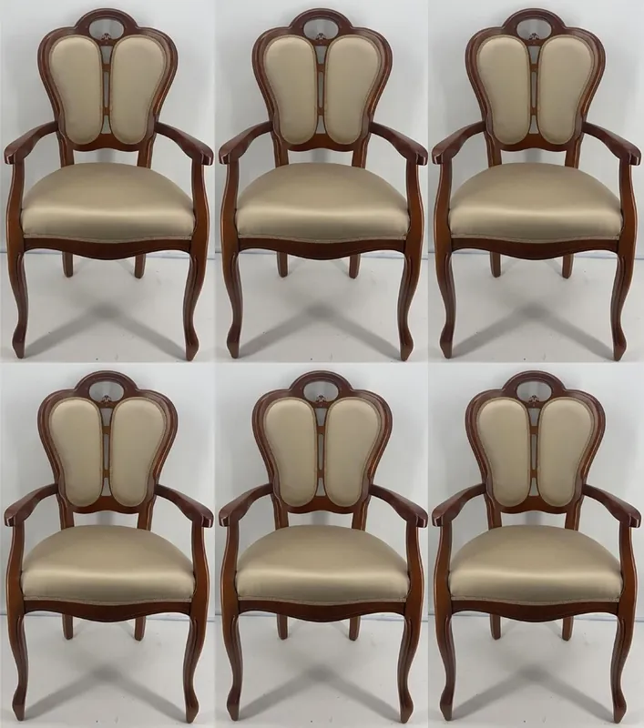 Neu Im Sortiment Casa Padrino luxury Art Nouveau dining chair set of 6 gold / brown 57 x 43 x H. 105 cm - Upholstered solid wood chairs with armrests - Art Nouveau dining room furniture