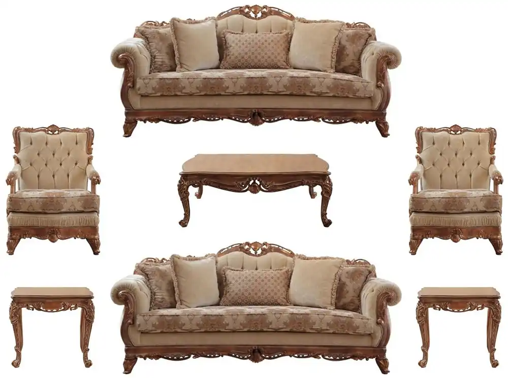 Schnäppchen Casa Padrino luxury baroque living room set beige / brown - 2 Sofas & 2 Armchairs & 1 Coffee Table & 2 Side Tables - Handmade living room furniture in baroque style - Noble & Magnificent