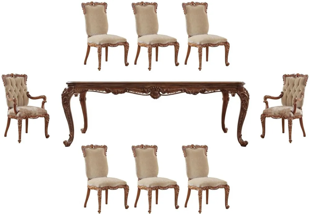 Top-Preis Casa Padrino luxury baroque dining room set beige / brown - 1 Baroque Dining Table & 8 Baroque Dining Chairs - Dining room furniture in baroque style - Noble & Magnificent