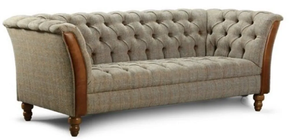 Casa Padrino luxury Chesterfield 3 seater sofa gray / brown 213 x 87 x H. 77 cm - Living room sofa with genuine leather - Chesterfield living room furniture Preisknaller