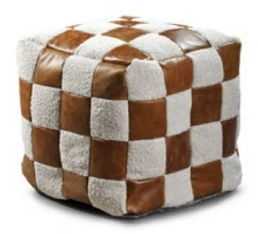 Casa Padrino luxury stool white / brown 45 x 45 x H. 45 cm - Cube shaped stool with genuine leather - Footstool - Living room furniture Jetzt Bestellen