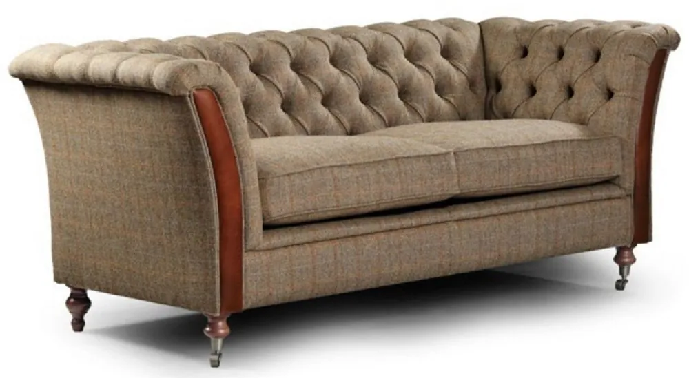 Echt Casa Padrino luxury Chesterfield 2 seater sofa gray / brown 186 x 87 x H. 77 cm - Elegant living room sofa with genuine leather - Chesterfield living room furniture